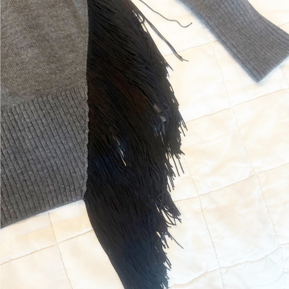 Milly Grey Wool Sweater with Black Fringe Detail - Women’s Size Large - Picture 2 of 3